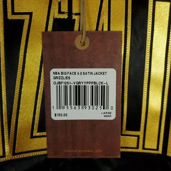 Vancouver Grizzlies Mitchell & Ness NBA L Large Satin‎ Zip Jacket Black Gold NWT